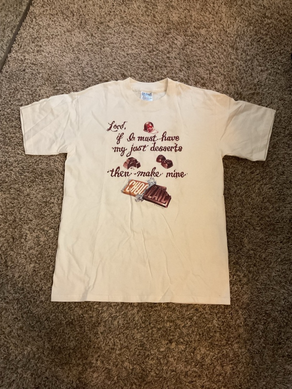 Gildan Cream Short Sleeve Tee with Chocolate Graphic